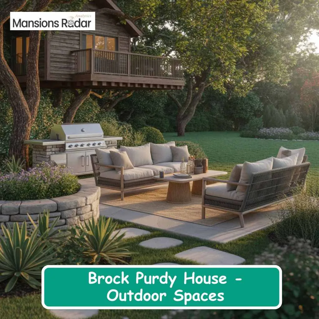 A lush, beautiful backyard patio at the Brock Purdy House offers an ideal outdoor retreat.