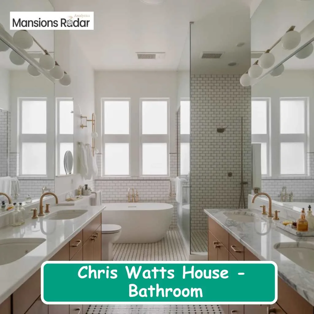 A modern and bright master bathroom interior inside the heavily discussed Chris Watts House property.