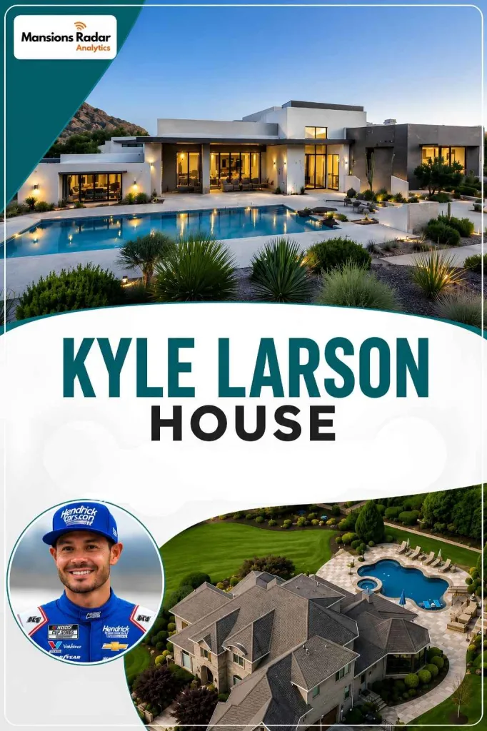 Modern Kyle Larson luxury home featuring a spacious pool, landscaped grounds, contemporary architecture, and elegant design with a bright outdoor setting.