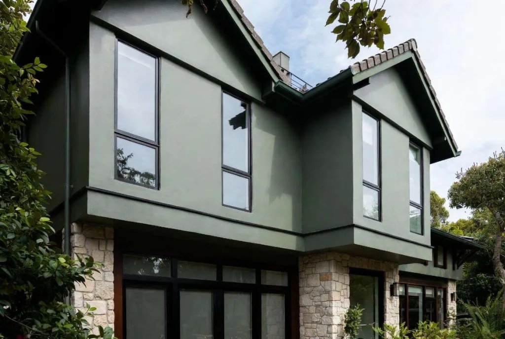 Dark Sage Green with Black Windows