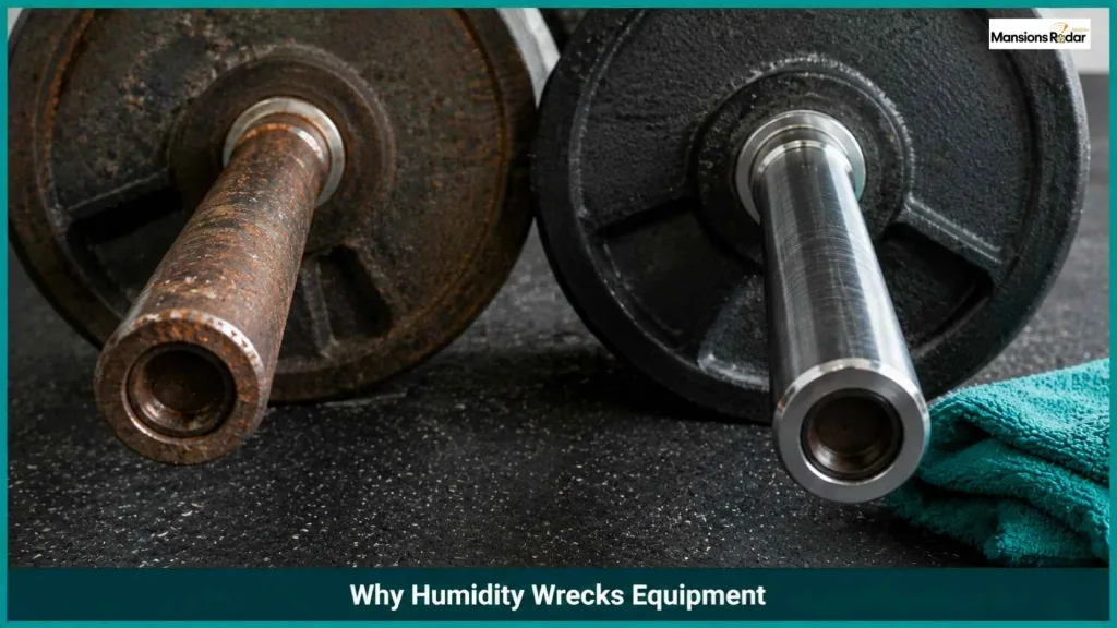Close Up of Rust Forming on Metal Gym Equipment From Humidity