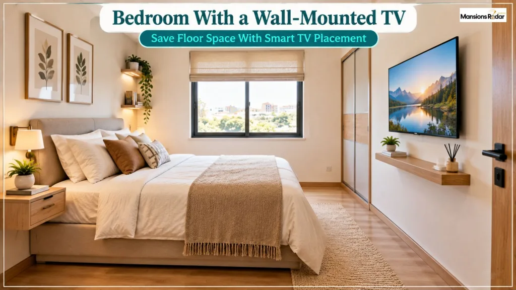 10×10 bedroom featuring a smart wall-mounted TV layout