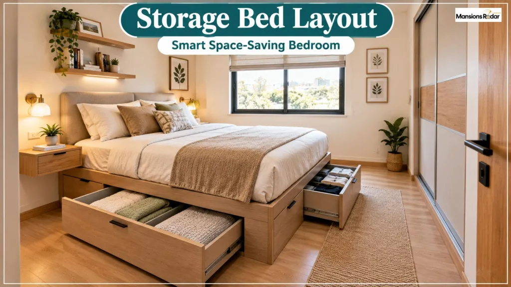 10×10 bedroom with a smart storage bed layout
