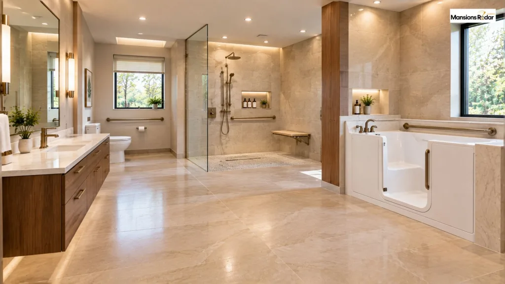 ADA Bathroom Layout With a Walk-In Tub and Shower