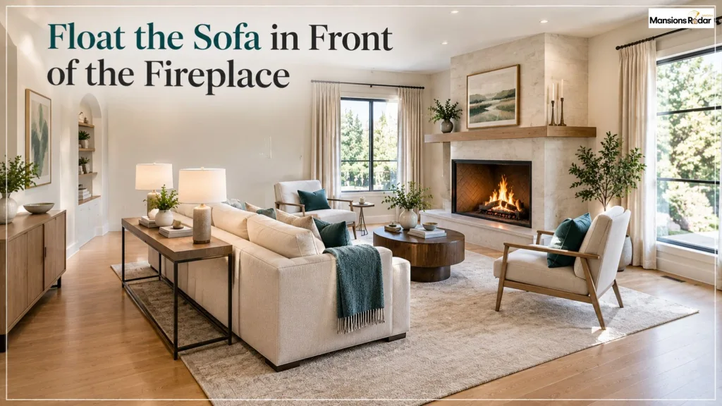 Float the Sofa in Front of the Fireplace