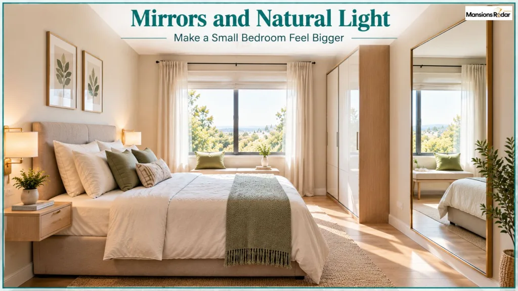 Mirrors and Natural Light Make a Small Bedroom Feel Bigger