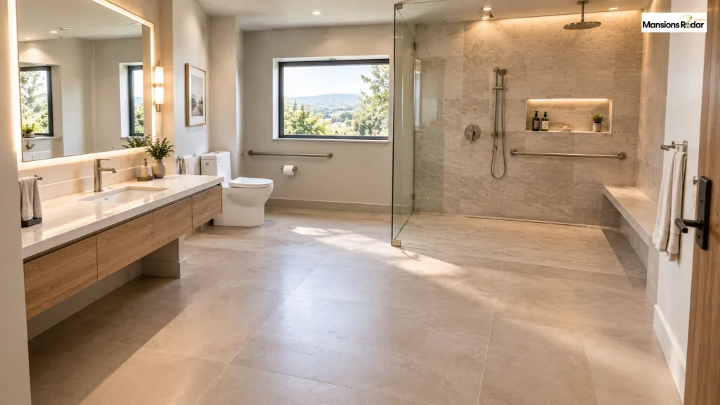 Open ADA Bathroom Layout With a Walk-In Shower