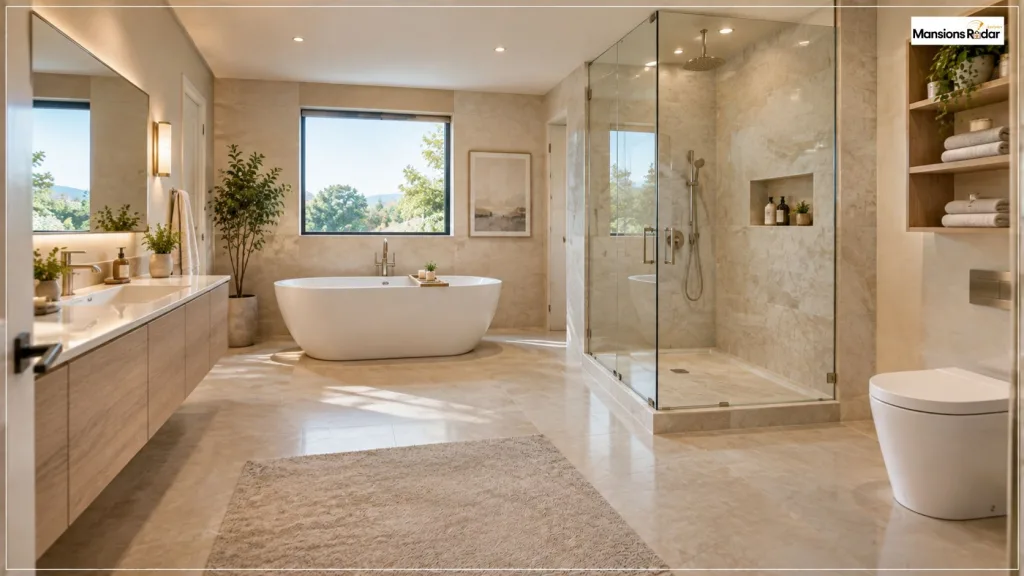 Separate Freestanding Tub and Walk-In Shower