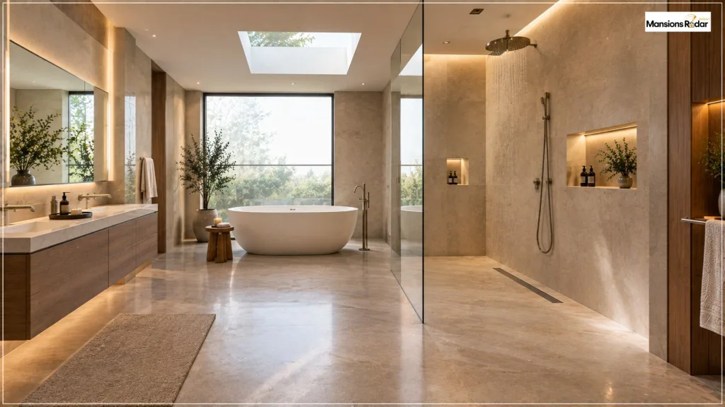 Shared Wet-Room Layout With a Tub and Shower