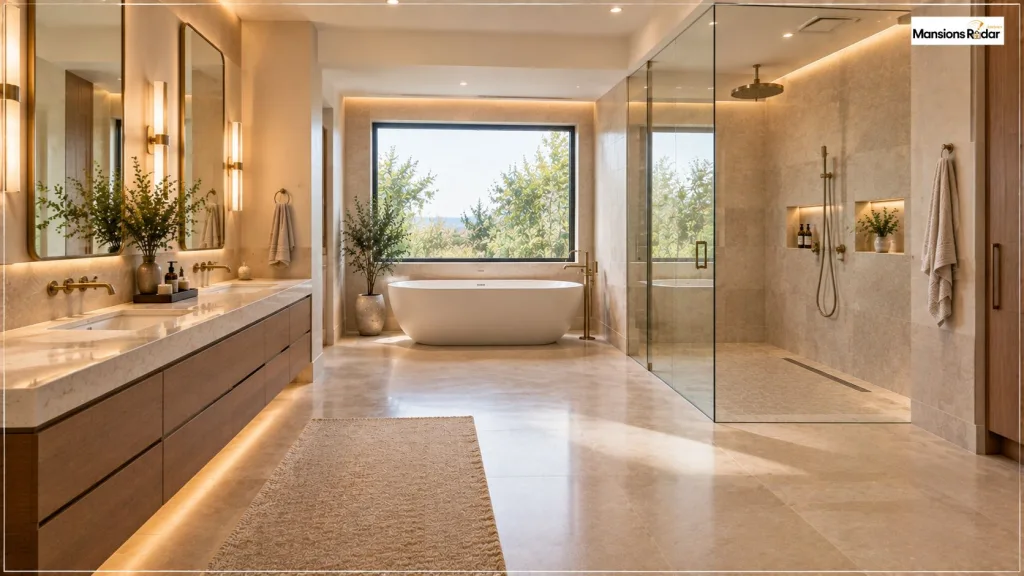 Tub and Shower Layout With a Double Vanity
