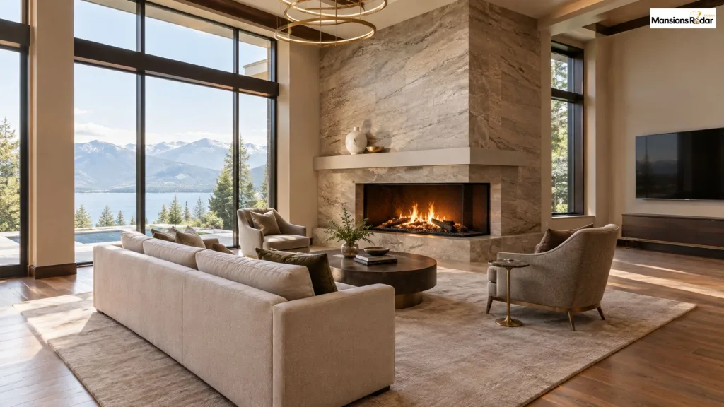 corner fireplace is unquestionably the main feature