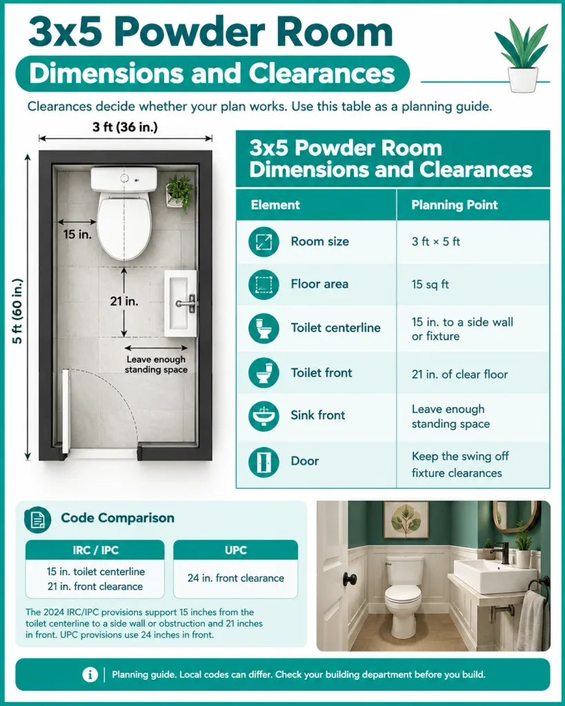 3x5 Powder Room Dimensions and Clearances