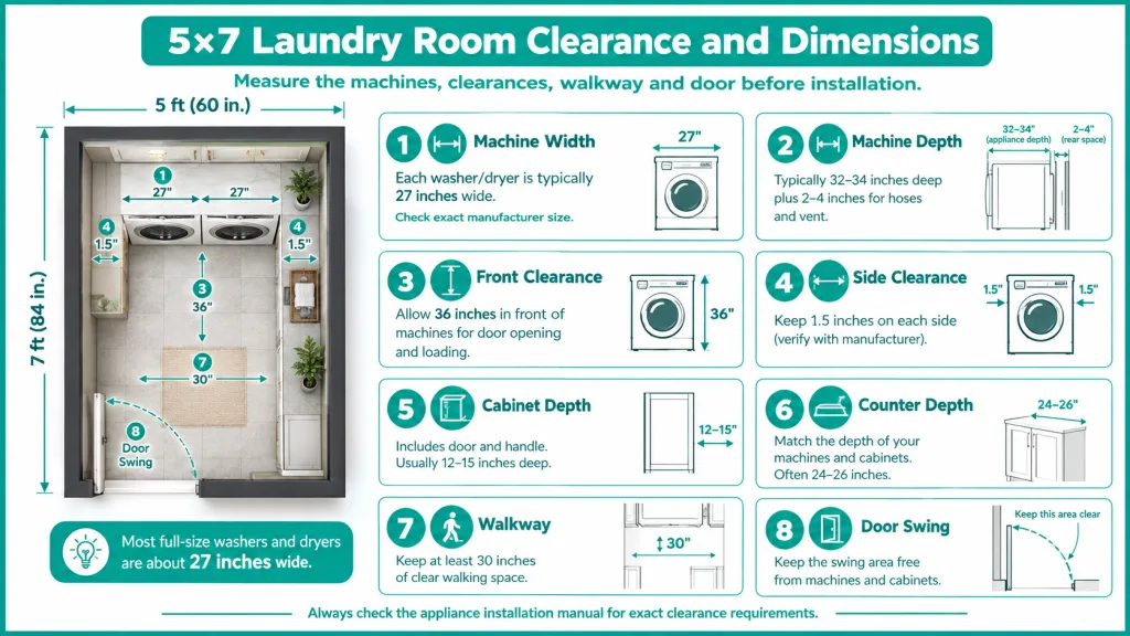 5x7 Laundry Room Clearance and Dimensions