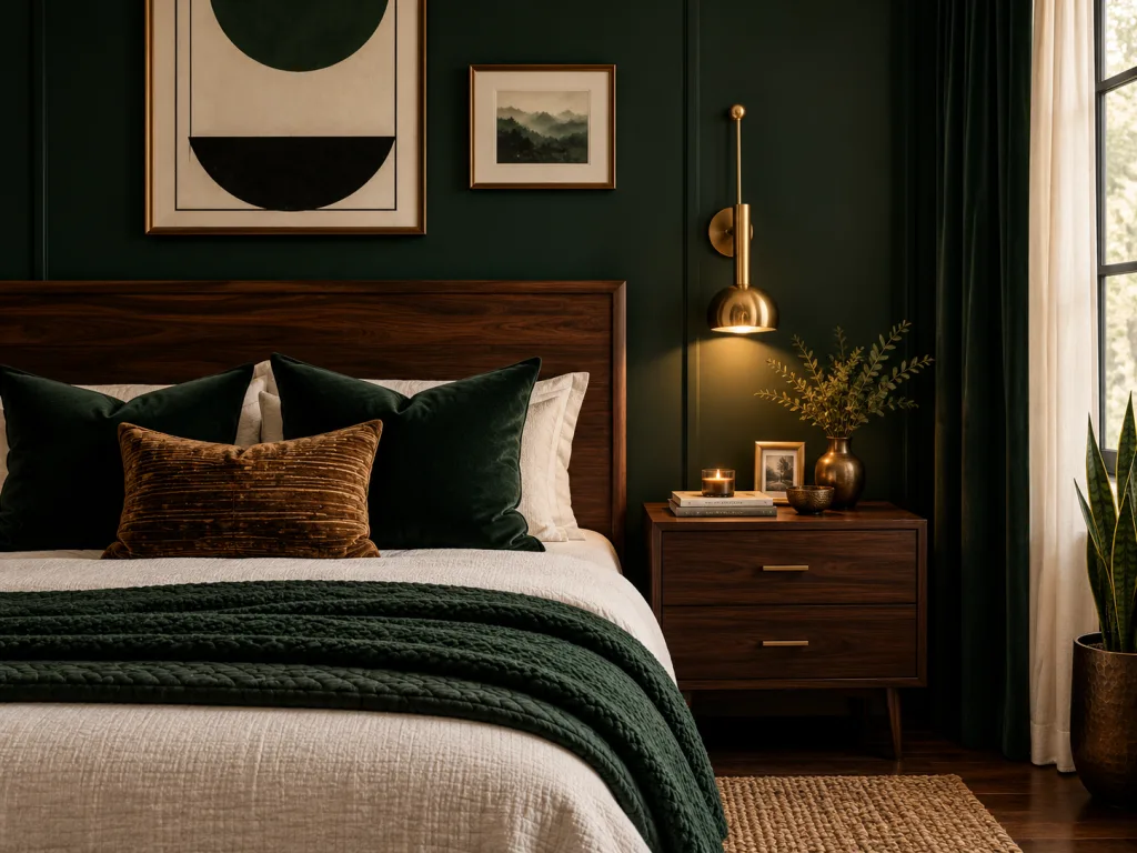 Add Dark Wood Furniture for Warmth for Moody Bedroom Decor