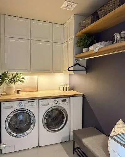 Add Shelves Above the Washer and Dryer For Small Laundry Room