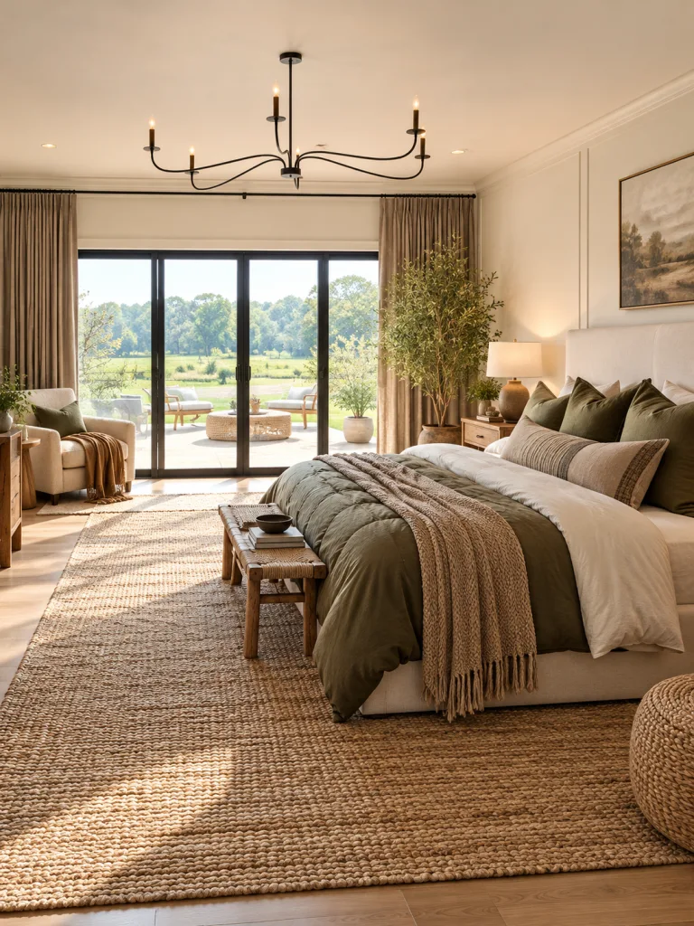 Add a Textured Rug and Natural Materials for Moody Bedroom Decor