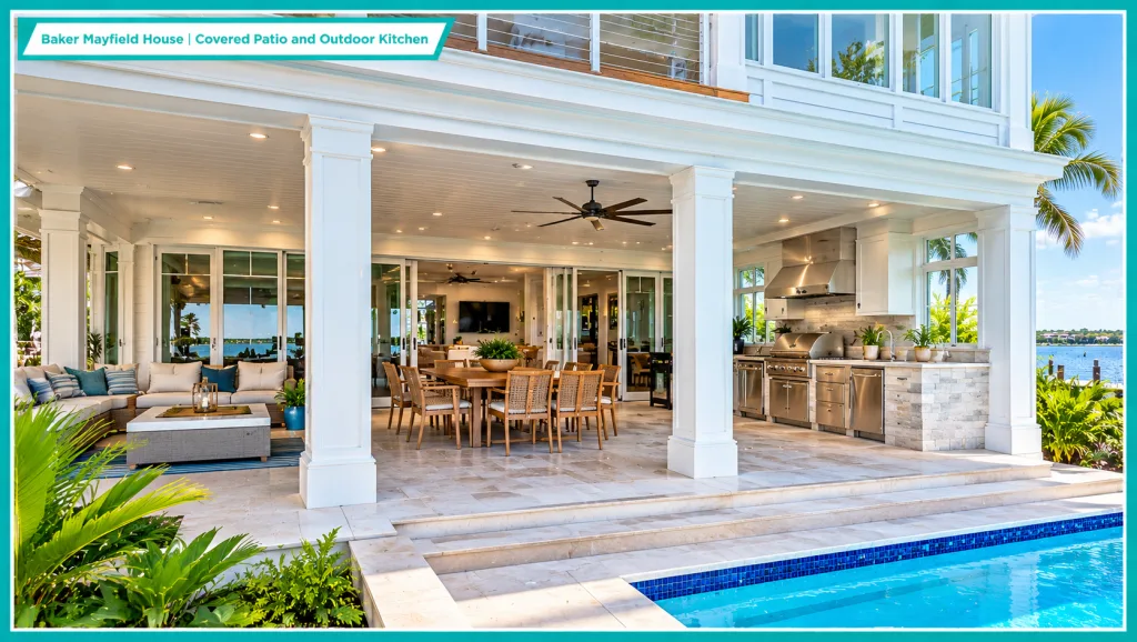 Baker Mayfield House Covered Patio and Outdoor Kitchen