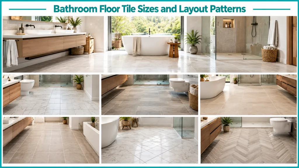 Bathroom Floor Tile Sizes and Layout Patterns.