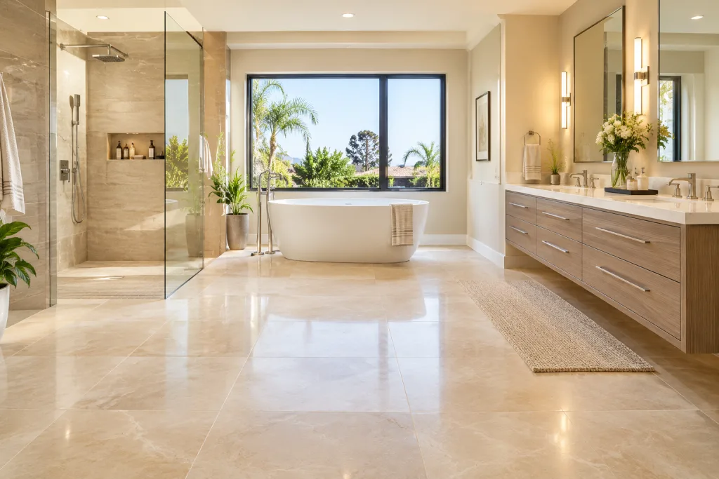 Beige and Cream Bathroom Floor Tiles