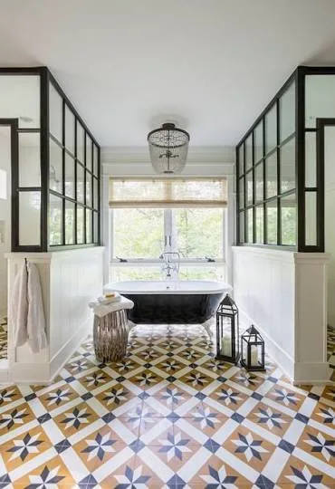 Cement-Look Patterned Bathroom Floor Tiles