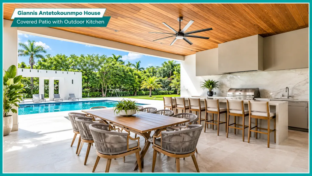 Giannis Antetokounmpo House Covered Patio with Outdoor Kitchen