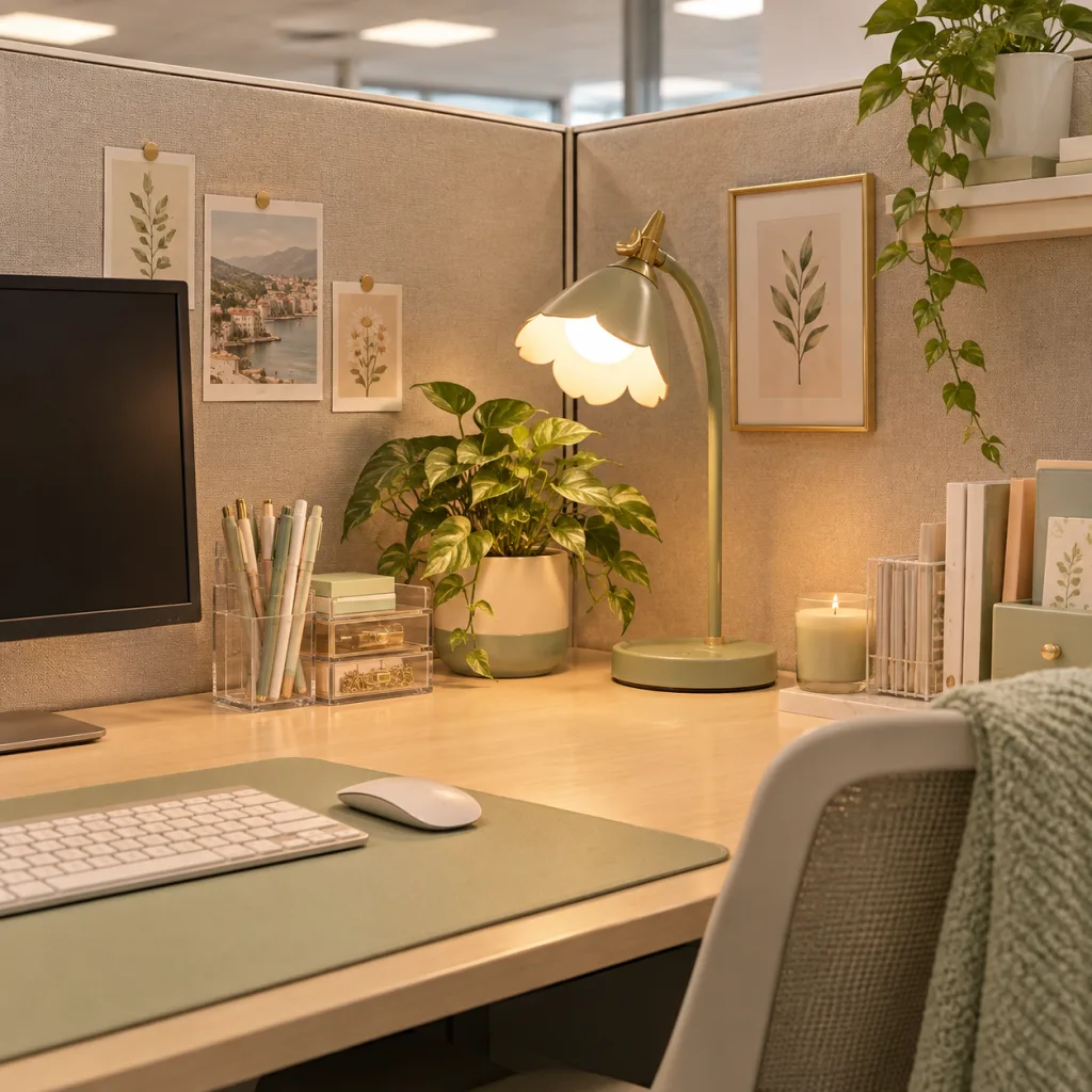 Girly Classy Cubicle Decor Add a Small Green Plant