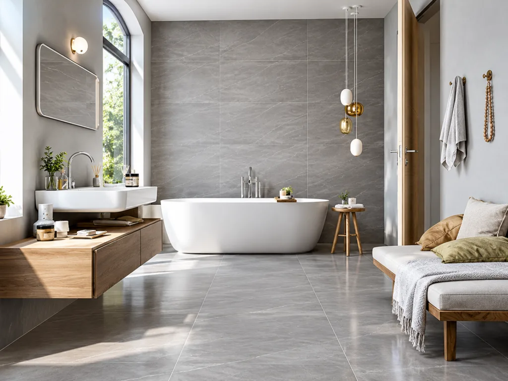 Gray Porcelain Bathroom Floor Tiles