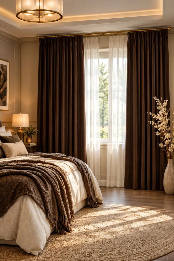Hang Dark Curtains to Frame the Windows for Moody Bedroom Decor
