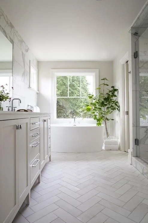 Herringbone Bathroom Floor Tile Layout