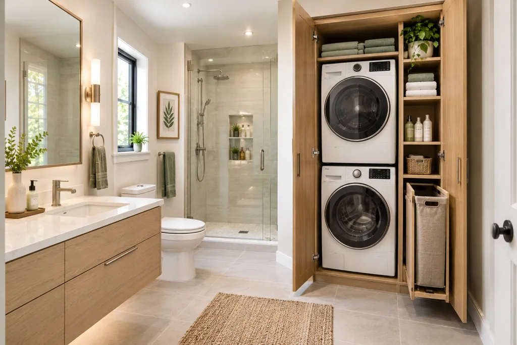 Hidden Laundry Closet Layout for Small Bathroom Laundry Room Combo Layout