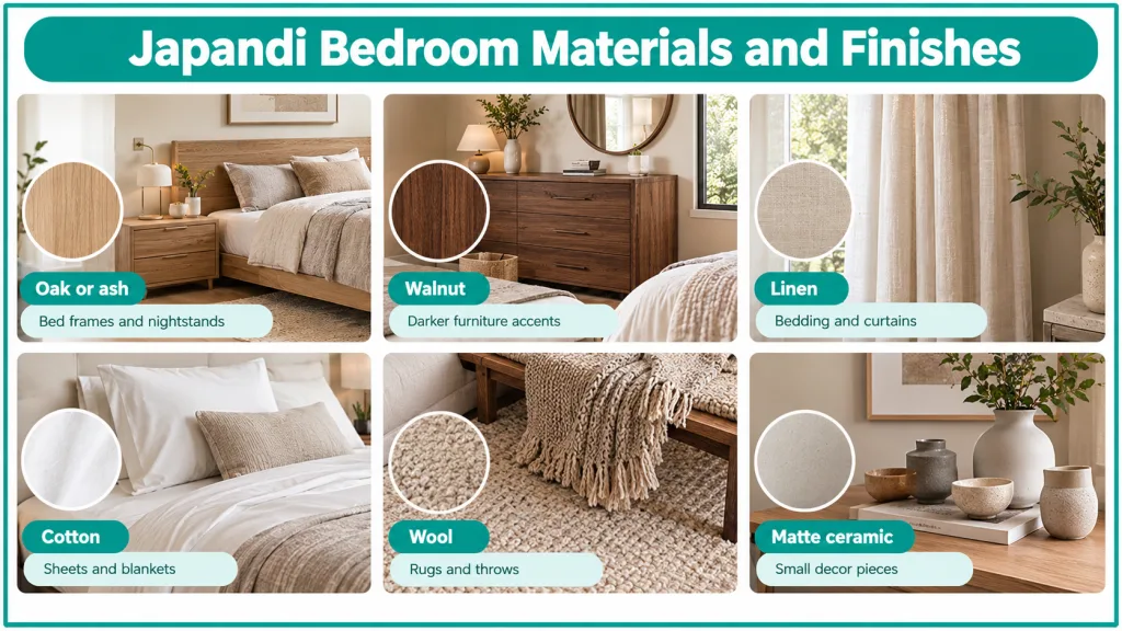 Japandi Bedroom Materials and Finishes