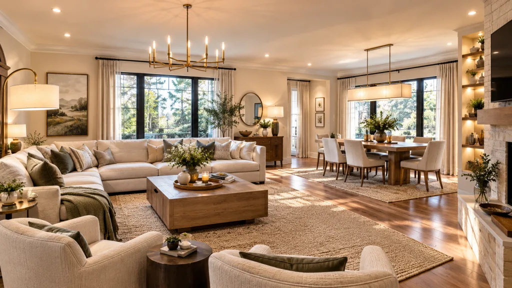 Layer the Lighting For Decorate a Combined Living and Dining Room