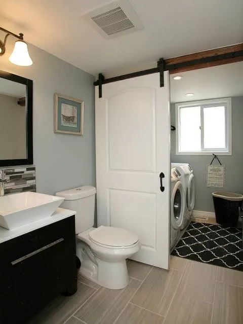Small Bathroom with a Sliding Door for Small Bathroom Laundry Room Combo Layout