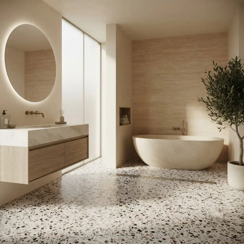 Terrazzo-Look Bathroom Floor Tiles