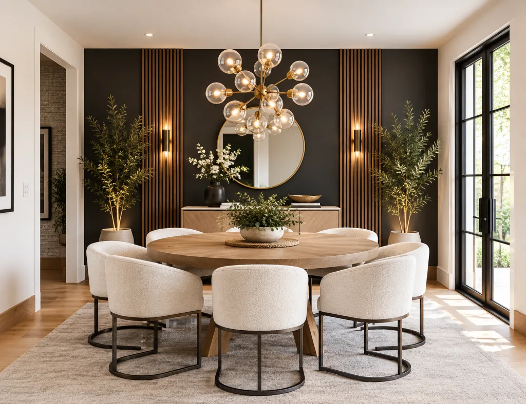 Use One Clear Wall Feature  For Small Dining Room