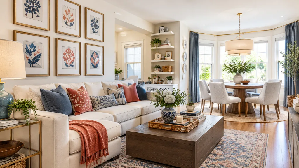 Use a Cohesive Color Palette For Decorate a Combined Living and Dining Room