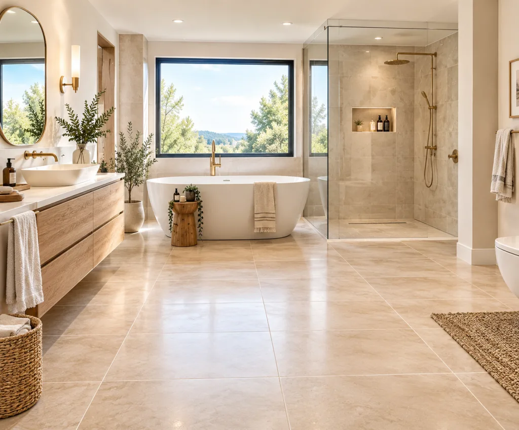 Warm Neutral Bathroom Floor Tiles