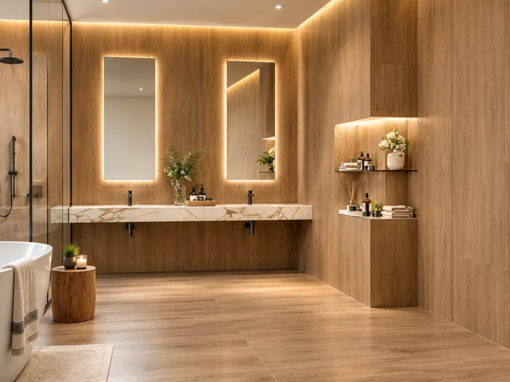 Wood-Look Bathroom Floor Tiles
